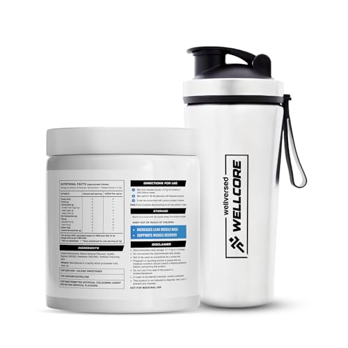 Image of Wellcore Micronised Creatine Monohydrate (Creatine 83, Kiwi Kick) + Premium Steel Shaker | Enhanced Muscle Growth & Fast Recovery | Trustified Certified