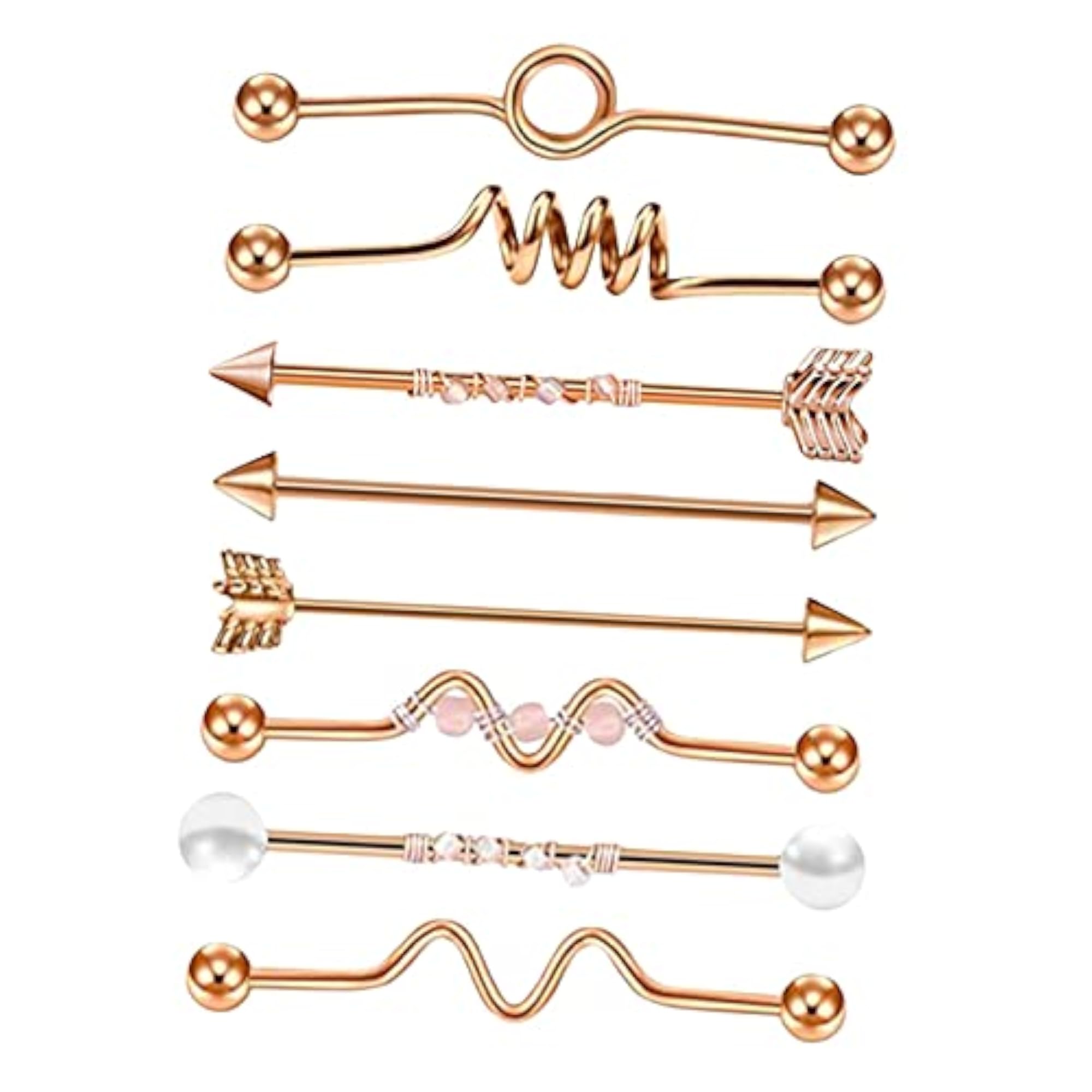 8Pcs Industrial Barbell Stud Earrings, Unisex Set