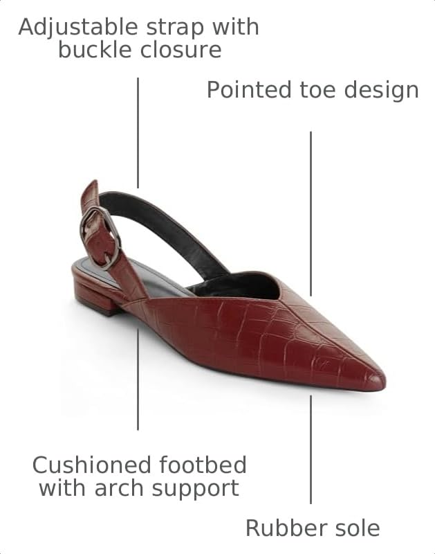 Image of Slingback Flat Shoes for Women Pointed Closed Toe Flat Mule Sandals Casual Comfortable Office Dressy Shoes