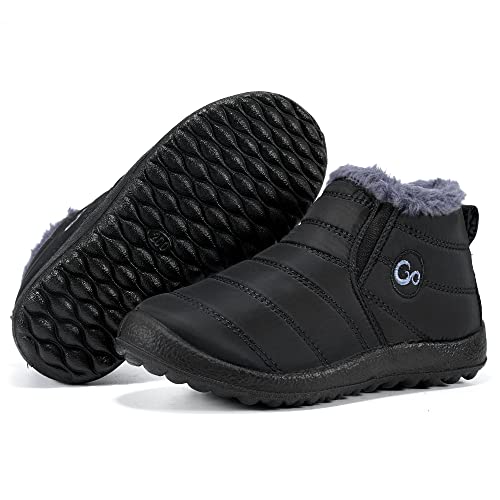 Boys Girls Winter Snow Boots: Warm Fur Lined Toddler Boots Non Slip Waterproof Ankle Booties Convenient Elastic Band Outdoor Little Kids Walking Shoes