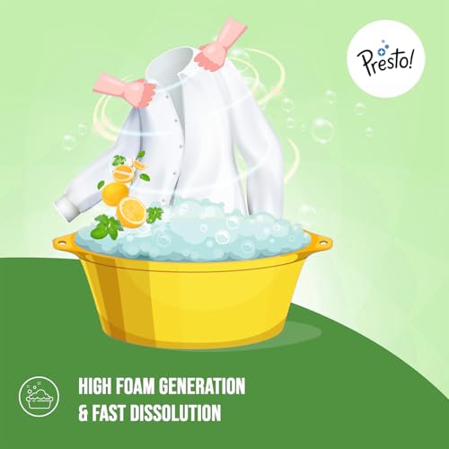 Image of Amazon Brand - Presto! Active Wash Detergent Powder | 10 Kg | Lemon and Mint | Tough On Stains | Gentle On Fabrics
