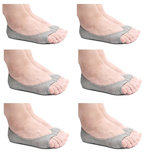 Image of seven wolves Womens Peep Toe Socks 6 Pairs, Toeless Cotton No Show Socks Non Slip Shoe Liner
