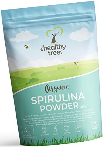 Poudre de Spiruline Bio par TheHealthyTree Company pour Jus et Smoothies Végétaliens - Riche en Vitamine B12, Magnésium, Protéines, Fer et Calcium - Spiruline pure Certifié Royaume Uni (250 g)