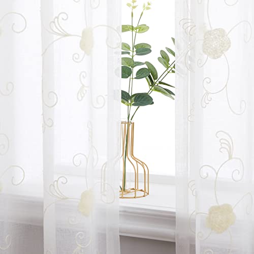 Odot Gardinen 2er Set Transparent - Blumen Druck Voile Vorhänge 140x244cm