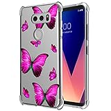 Yerebel Case for LG V30/V30S ThinQ/V35 ThinQ/V30+/V30 Plus Case, US998 Cute Case, Clear Flexible Bumper TPU Soft Rubber Silicone Cover Phone Case for LG V30 (Rose Butterfly)