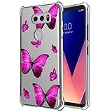 Yerebel Schutzhülle für LG V30/V30S ThinQ/V35 ThinQ/V30+/V30 Plus Hülle, US998 niedliche Hülle, klare flexible Stoßstange TPU weiche Gummi Silikon Cover Handyhülle für LG V30 (Rose Butterfly)