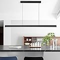 47" LED Linear Pendant Light Fixtures, 25W Dimmable Pool Table Light with Remote, Modern Island Lights for Kitchen Dining Room Living Room Office Bar, 3000k-6000k, Black