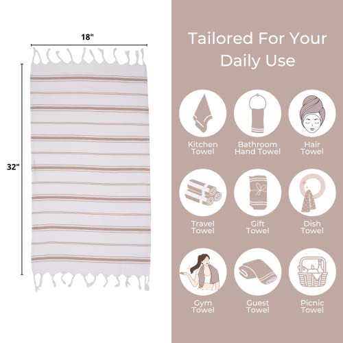 Feshka Turkish Hand Towels Set Of 2-100% Organic Cotton, 18X32 Prewashed Super Absorbent Peshtemal Towel For Hand, Kitchen, Face, Hair, Gym, Dishcloth, Yoga, Tea, Farmhouse Boho Decor (Brown) #TOP4