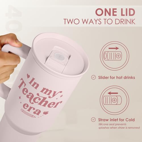 SANDJEST Teacher Gift – Stainless Steel Insulated Tumbler with Handle - Cool Teacher Club Travel Coffee Mug Cup for Women Back to School Birthday Christmas Teacher's Appreciation, 40oz by SANDJEST - Used condition - Image 4