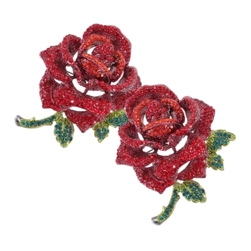 Broche rose rouge vintage en strass et epingle de revers fleur pour robe - 2