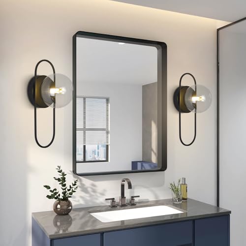 Image of Mid Century Globe Wall Sconce Modern Indoor Sconces Wall Lighting Black Bathroom Sconces Set of 2 Bubble Glass Vanity Light Vintage Bedroom Wall Sconces (2 Pack)