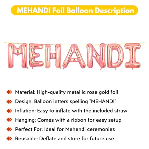 Image of Mehandi Banner Rose Gold for Wedding Home Boys Girls Men Women Foil Balloon Decoration Decor Celebration Rose Golden