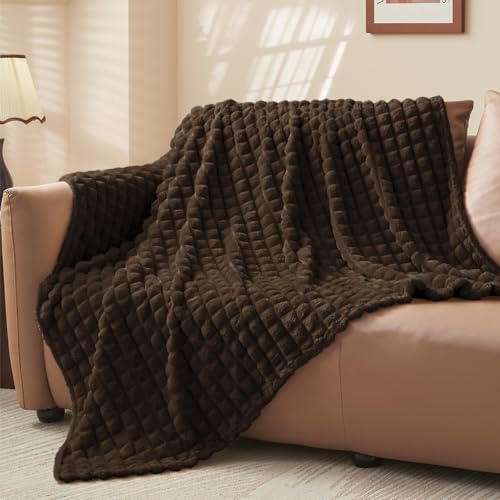 Image of BEDELITE 3D Checked Brown Fleece Throw Blanket for Couch, 50x60 Inches
