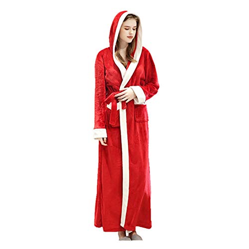 QYWSJ Robe de Chambre pour Femme en Flanelle d’Hiver avec Capuchon, Longue Robe Peignoir en Peluche pour Dames Robe de Nuit à Col Châle (M, L, XL) Cover