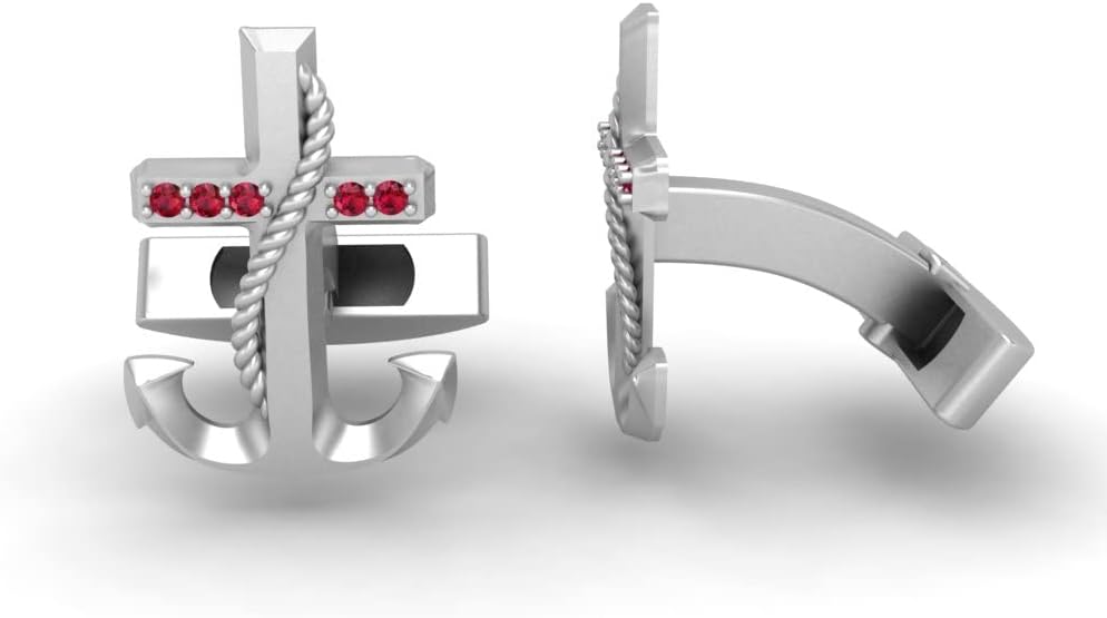 RATNAVALI ARTS 925 Sterling Silver Anchor Gemstone Cufflinks for Men | Nautical Design Men’s Accessories | Formal & Wedding Wear