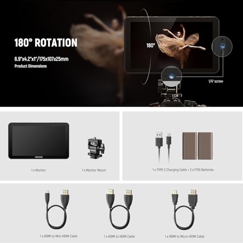 Neewer 10104206 F700 7 Inch Camera Field Monitor, 2000Nit Hd 1920X1080 Ips Touch Screen With 3D Lut, 4K Hdmi Loop In/Out With Peak Focus Dslr Video Assist Hdr Waveform thumb #8