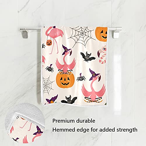 Halloween Flamingo Pumpkin Soft Hand Towels 30X15,Decorative Witch Hat Spider Fingertip Kitchen Dish Towels Washcloth For Bathroom, Hotel, Gym And Spa #TOP1