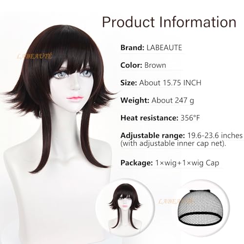 Image of LABEAUTE Brown Cosplay Wig Short Bob Heat Resistant Synthetic Costume Wig Pre-Styled Costume Hair for Halloween Party Convention