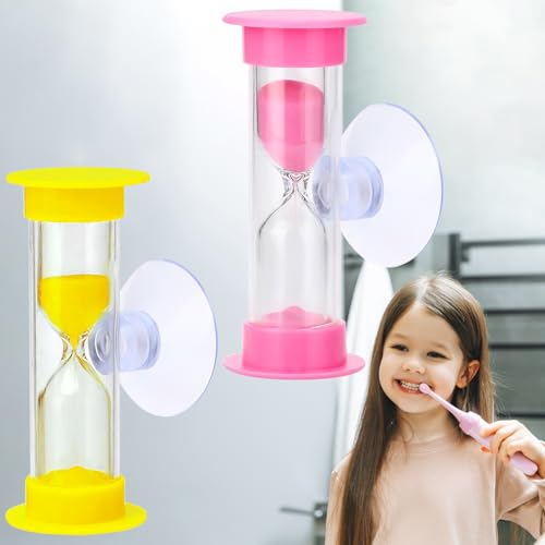 ⌛ Design a ventosa --- Il clessidra bambini per spazzolino da denti è dotato di una ventosa, può essere assorbito saldamente su superfici lisce, non cade facilmente a terra. Il timer a clessidre colorato può essere ruotato per far scorrere di nuovo la sabbia.
