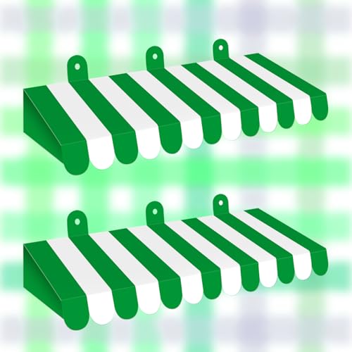 Image of 2 Piece Circus Awning Decoration 3D Carnival Tent Awning Wall Decorations for Circus Theme Party, Carnival Stand, Party Favors Supplies (Green and White)