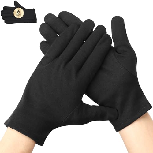Segbeauty 12 Counts Black Cotton Gloves for Sleeping 6 Pairs Lotion Hand Moisturizing Cotton Gloves for Dry Hands Overnight Hand Care Sleep Moisture Glove for Men Dry Hands Reusable Spa Glove Large