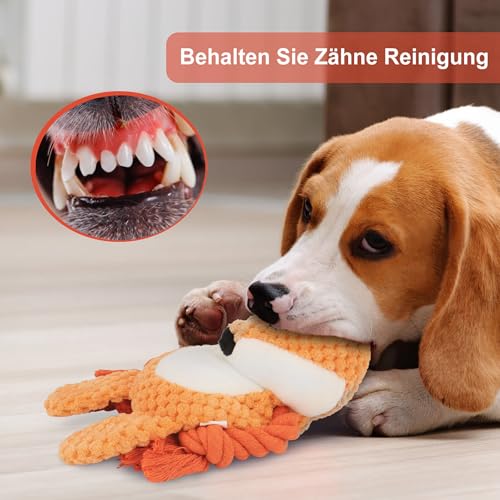 TONYFY Hundespielzeug, Hund Quietschspielzeug mit Knitterpapier, Plüschtier Hund Plüsch Kauspielzeug, Baumwollseil interaktives Spielzeug für Welpen, kleine, mittlere Hunde (Orange Fuchs)