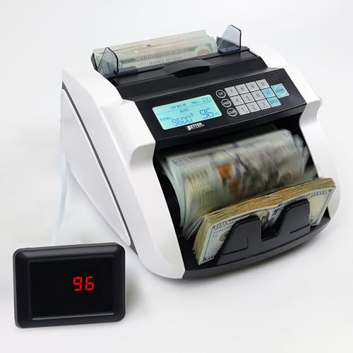 Large Money Counter Machine, USD/EUR/GBP/CAD Counterfeit Bill Detector with LCD Display, Advanced Detection, 300 Bill Capacity, 1000 Notes per Min, Total Value, Batch Function + More