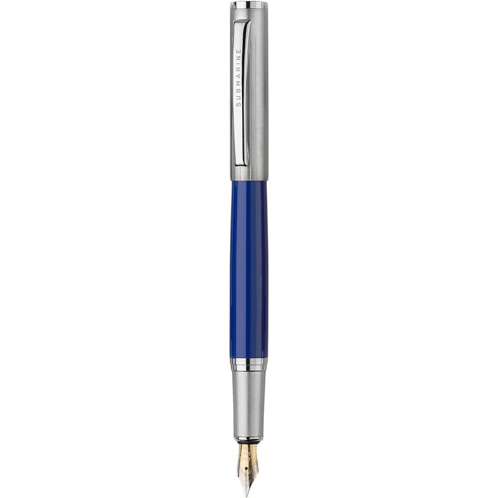 Submarine 915 Personalised Premium Fountain Pen with Magnetic Cap, Medium Nib Size, convertible design, Metal Body Shine Blue Color, Comes with a converter and 2 Blue Ink cartridges