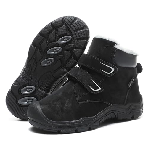 Boys Girls Winter Warm Outdoor Hiking Boots Comfortable Fur Lined Anti-Collision Water-Resistant Non-Slip Walking Snow Boots with Hook and Loop