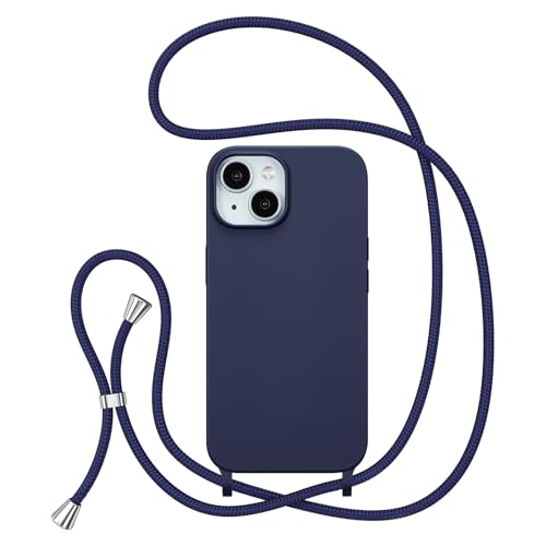ZTOFERA for iPhone 13/14 Case with Strap Crossbody Phone Case with Adjustable Neck Shoulder Lanyard Soft Silicone Shockproof Protective Phone Cover for iPhone 13/14 6.1 inch-Navy Blue