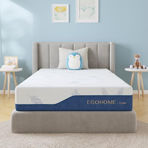 Image of EGOHOME Plush Full Size Mattress 12 Inch Memory Foam Mattresses Bed in a Box with Gel Foam and Removeable Fiberglass Free Cover for Cool Sleep and Back Pain Relief, CertiPUR-US Certified, Blue