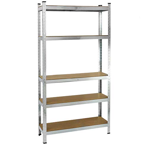 PrimeMatik - Estanteria metálica galvanizada para almacenar de 5 baldas de Madera 90x40x180 cm