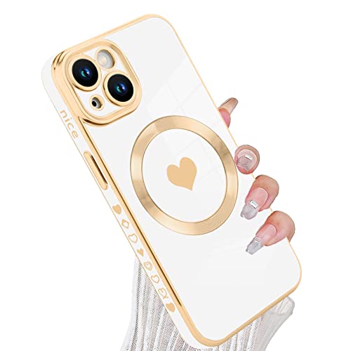 Coque iPhone 14 Plus Magsafe avec protection d'objectif complète blanche pour femme