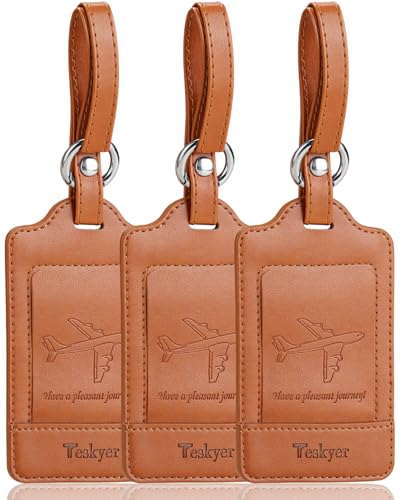 Teskyer PU Leather Luggage Tags 3-Pack Suitcase Labels