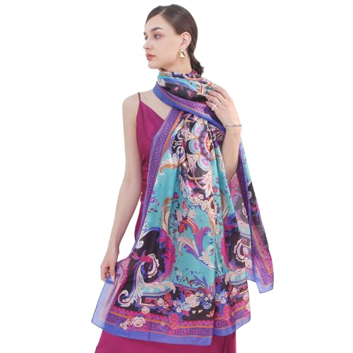 DANA XU Women's 100% Mulberry Satin Silk Pashmina Shawl Wraps Extra Large Floral Scarf for Evening Dresses, Soft Oversized