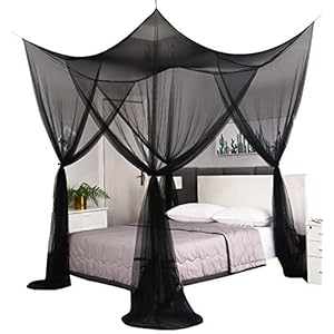 Mengersi Bed Canopy,Canopy Bed Curtains Bed Drapes for Full Queen King Size Bed,Mosquito Net Bed Curtains for Patio Indoor Outdoor Net,Black Bed Canopy Curtains for Gothic,Halloween Decoration