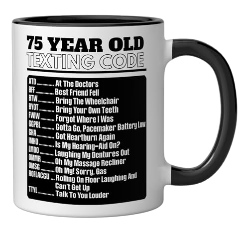 Taza Cerámica Para Cumpleaños 75 Años 11 Onzas Negro/Blanco miniatura 2