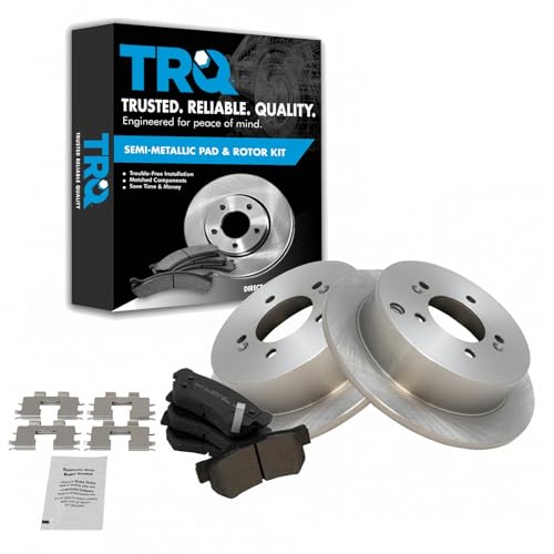 Image of TRQ Rear Brake Pad and Rotor Set Semi Metallic Solid Rotors