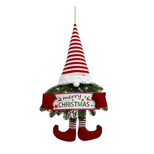 Tainrunse Colgante colgante de Navidad Sombrero de rayas Piernas Largas Lindas Decoración del Hogar Juguete de peluche Navidad sin rostro Muñeca Santa Adornos de Navidad Rojo Cover
