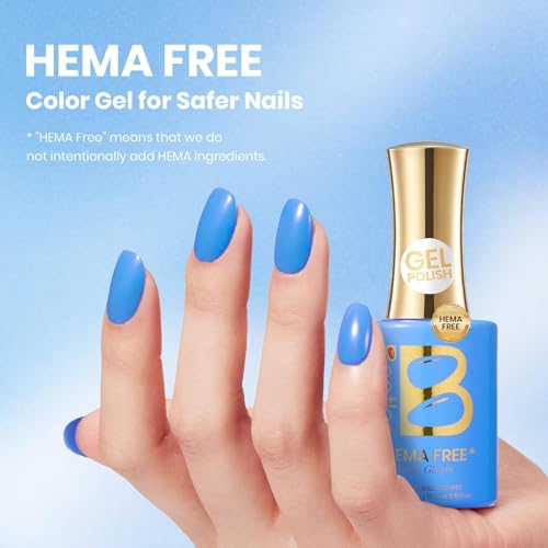 Image of Beetles Blue Gel Nail Polish - Azure Gleam 15ML Full Size /0.51Fl Oz, HEMA-Free Bright Neon Blue Gel Polish,Soak Off UV LED Lamp Nails Art, Manicure Salon DIY Neon Nails