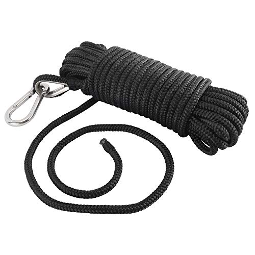 DasMarine 50 ft Anchor Line,Double Braided Nylon Anchor Rope with Stainless Steel Thimble and Marine Grade Snap Hook,Black Anchor Rope Braided Anchor Line (3/8\" Diameter)