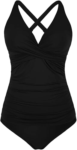 Miniatura 4 de Hilor Trajes de baño tankini para mujer, con cuello en V y nudo frontal, control de abdomen, traje de baño de dos piezas con fruncido