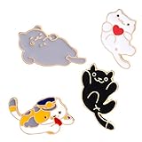 WINZIK Novelty Brooch Pin Set 4pcs Cute Cartoon Cat Kitten Pattern Enamel-liked Lapel Pins Set Badges Ornaments for Women Girls Clothes Bags Backpacks Decor