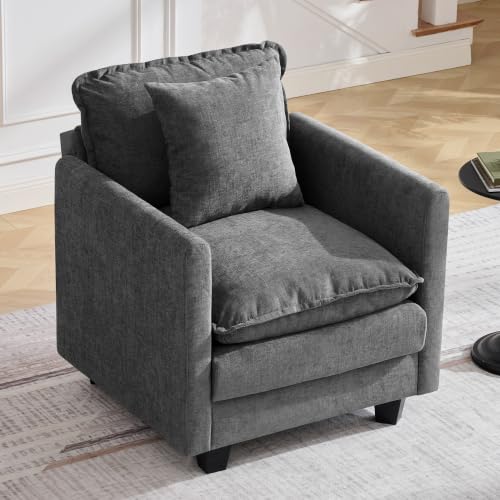 Image of 30'' Cloud Single Couch, Cloud Sofa with Throw Pillow, Modern 1 Seater Reading Chair with Deep Seat, Accent Chairs for Living Room, Bedroom, Small Apartment, Dark Grey
