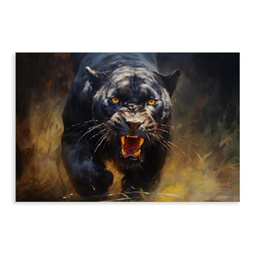 NFDVFHFRQ Póster de pantera negra en lienzo, decoración de dormitorio, paisaje, oficina, habitación, regalo, 20 x 30 cm
