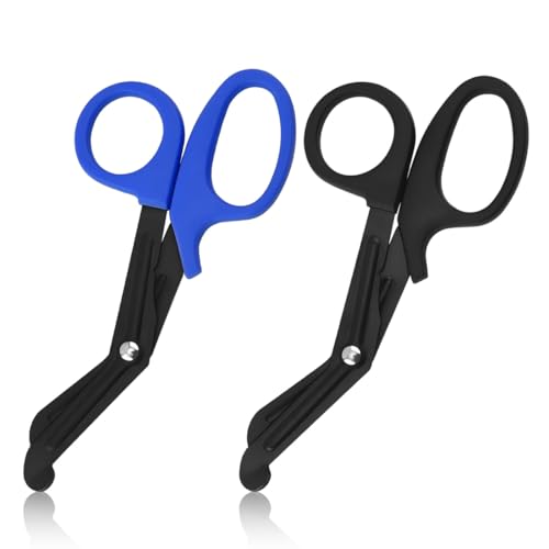 COYUN lot de 2 Ciseaux Médicaux, Médical Ciseaux pour Bandage Cisailles Acier Inoxydable Gaze Ciseaux pour Médecin ou Infirmière, Salle d'urgence ou Camp Extérieur (Noir Et bleu)