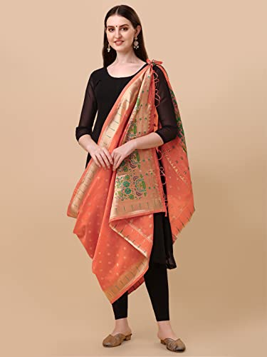 Image of DEVANGI Women's Woven Banarasi Silk Dupatta /Chunni For Women, Floral Print 1 Meter Wide and 2.3 Meter Length Printed Designer Dupatta /Chunni For Girls
