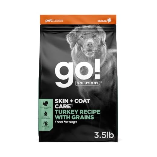 Go! Solutions Skin + Coat Care Turkey Dry Dog Food with Grains, Chicken-Free, Healthy Kibble with Omega-3s & 6s for Soft, Shiny Fur, for Puppies, Adults, & Seniors, 3.5 lb Bag