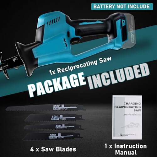 Cordless Reciprocating Saw for Makita 18V LXT Battery, 0-3100 SPM, Stroke Length 22mm, Brushless Reciprocating Saw with 4 Saw Blades, for Cutting Wood, Plastic, Metal (Tool Only, No Battery) 6 Cordless Reciprocating Saw for Makita 18V LXT Battery, 0-3100 SPM, Stroke Length 22mm, Brushless Reciprocating Saw with 4 Saw Blades, for Cutting Wood, Plastic, Metal (Tool Only, No Battery) - Image 6