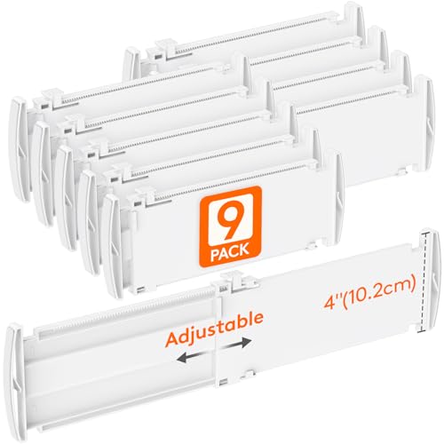 Lifewit 9 Pack Drawer Dividers 4″ High, 10.5-16.5″ Dresser Drawer Divider, Adjustable Drawer Organizers for Clothes, Plastic Drawers Separators for Dresser, Bedroom, Bathroom, Kitchen, Office